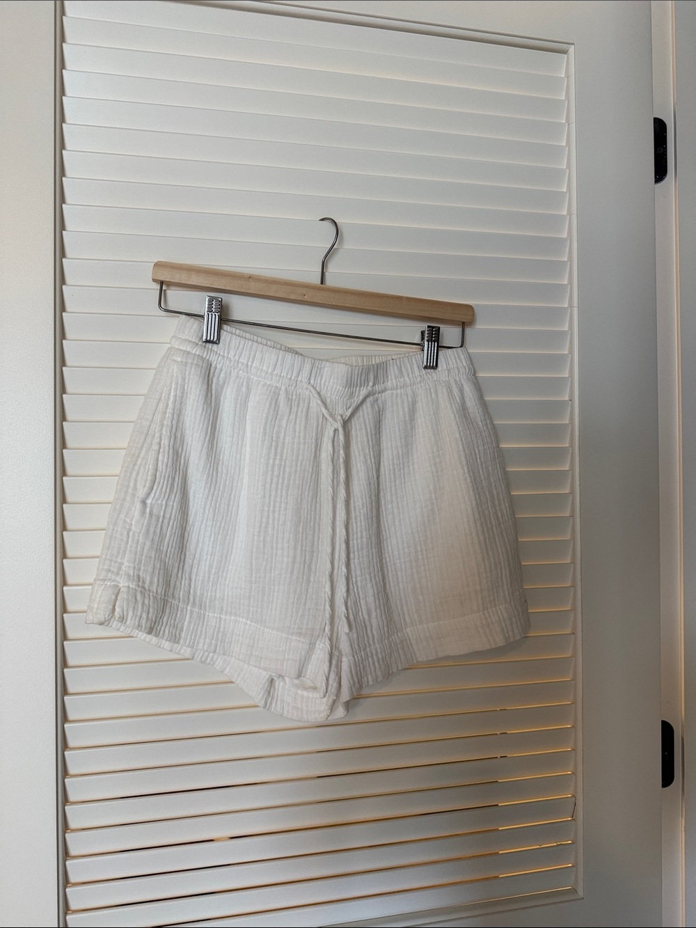 H&M White High-Waist Lightweight Drawstring Shorts